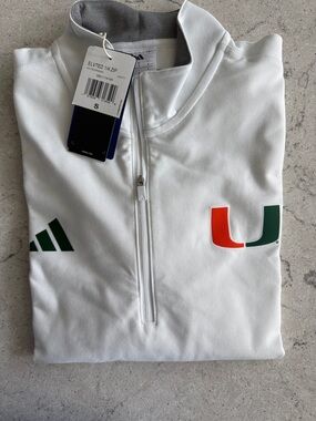 adidas White 1/4 Zip Pullover with Green and Orange U Logo